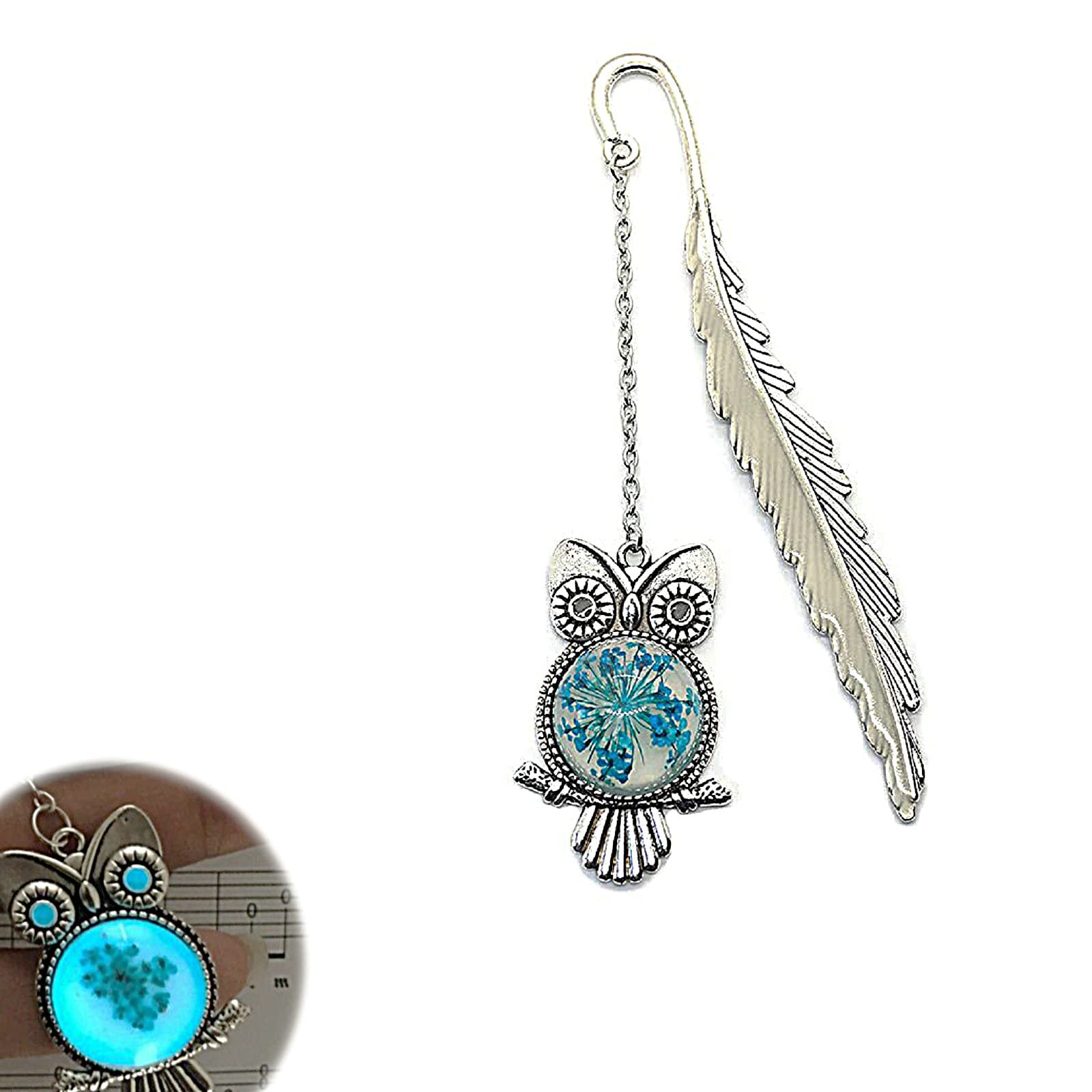 Luminous Owl Feather Bookmark Retro Luminous Bookmark Study Stationery， Owl Gifts，Bookmarks for Children，Magic Bookmarks(Antique Silver)