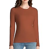 Slim Fitted Long Sleeve Shirts for Women Cotton Tee Tshirts Crewneck Undersrubs Plain Casual Undershirts Tops