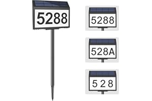 GEAGMAGC Solar House Numbers for Outside Light up, LED Illuminated Home Number Address Sign Plaque Waterproof for Yard, Wall-Mounted or Floor-Plugged- Black, 8.7 × 6.4 inch
