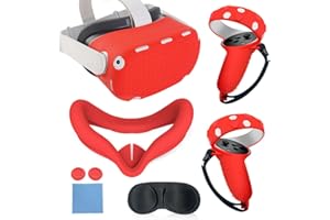 MLemonVR Silicone Cover Set Compatible with Oculus/Meta Quest 2 Accessories,Includes Controller Grips Button Caps & Face Cover, Shell Cover, Lens Cover, for Quest 2_Red