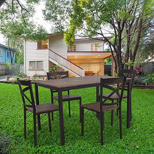 KARMAS PRODUCT 5 PC Wood Dining Set Table and Chairs for 4 Person with Metal Legs,Home Kitchen Breakfast Furniture,Espresso - Thumbnail 5