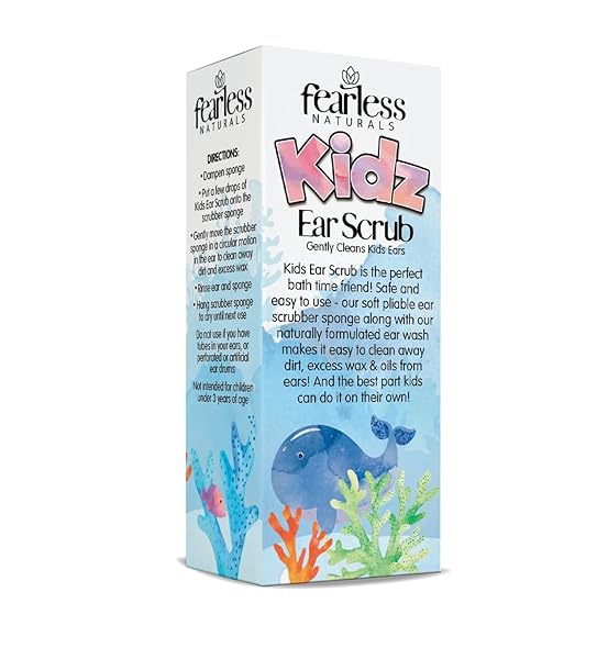 WALLY’S NATURAL KIDS EAR SCRUB EARWAX REMOVAL CLEANSER WASH, CLEANS AWAY WAX, DIRT & OILS, INCLUDES REUSABLE SCRUBBER SPONGE, PEDIATRICIAN-CONSULTED, SAFE FOR KIDS 3+, INFUSED WITH ALOE VERA, 2 FL OZ