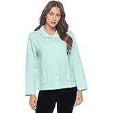 Casual Nights Women's Soft Bed Jacket, Button Front Long Sleeve Sleep Top with Pockets