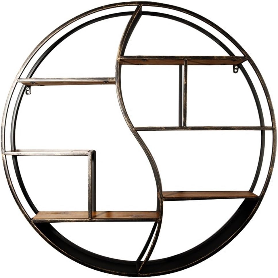 Shelves American Retro Wall Hanging Creative Circular Iron Racks Living Room Wall Lattice Frame (Size : Large)