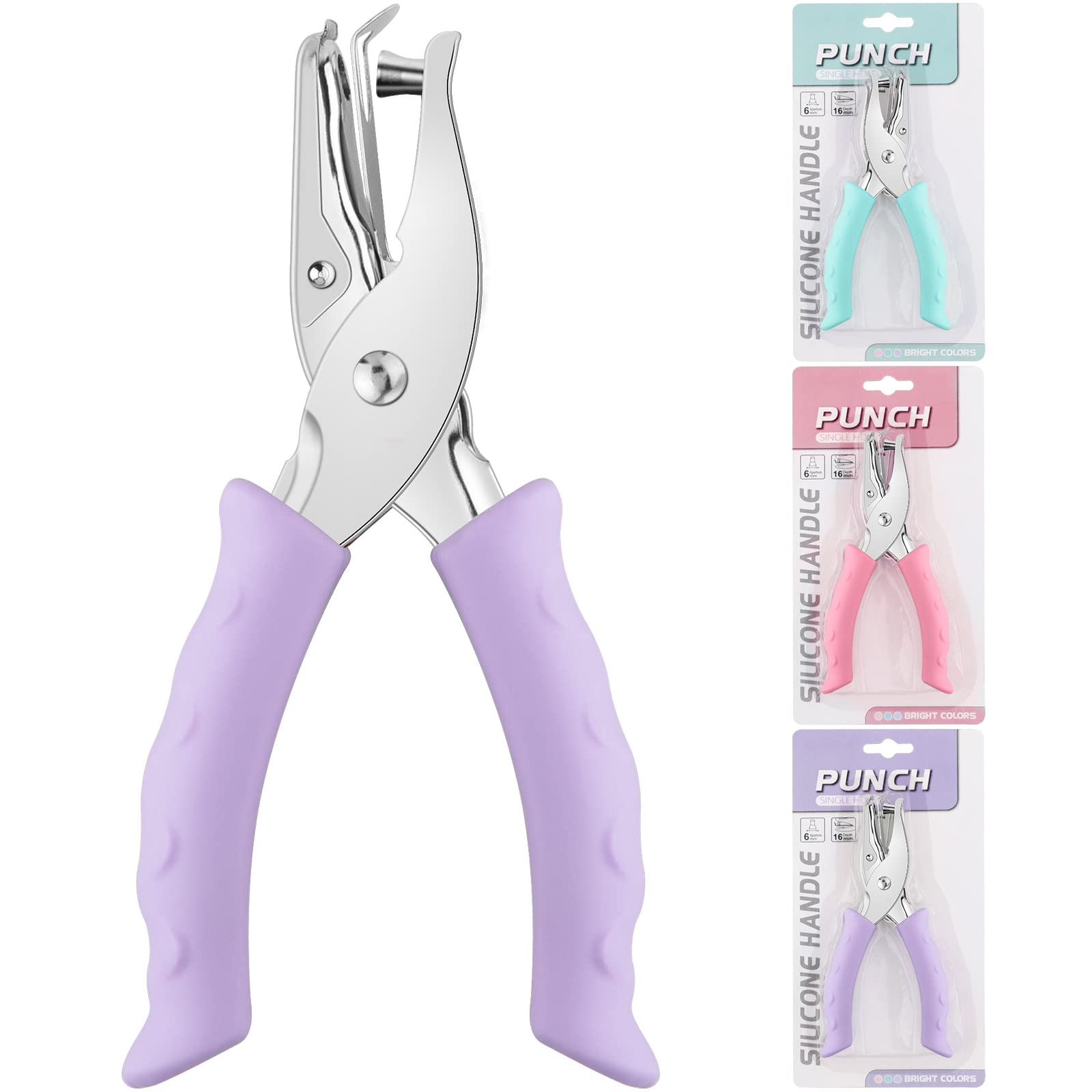 ASTARON 1/4 Inch Handheld Single Hole Punch Paper Hole Puncher, Circle Metal Paper Punch with Soft-Handled for Tags, DIY Crafts, Home Office School Supplies, 3 Colors Options