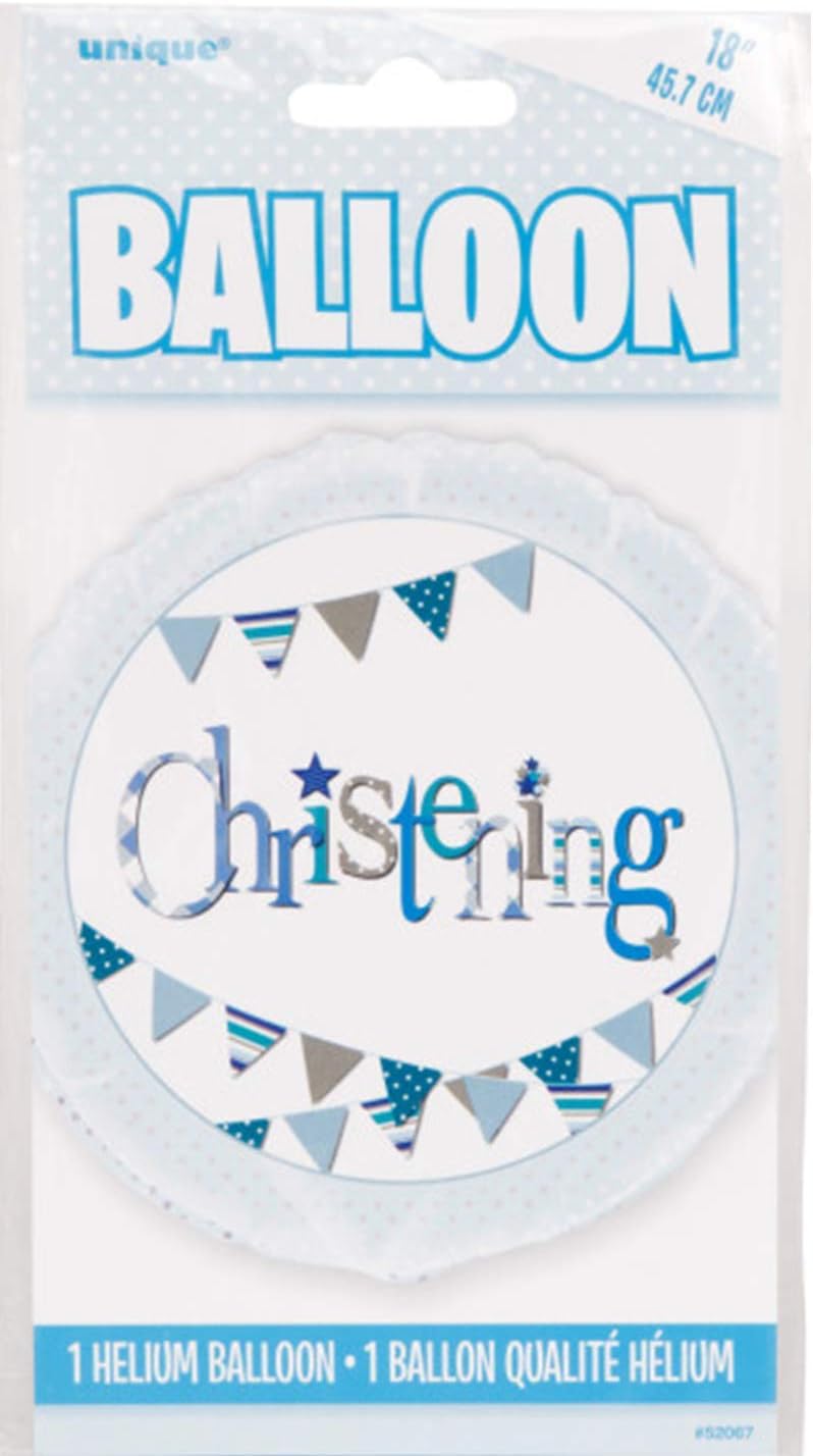 Blue Bunting Christening Round Foil Balloon (45cm) 1 Piece - Beautiful Baby Boy's Celebration Decoration - Image 3