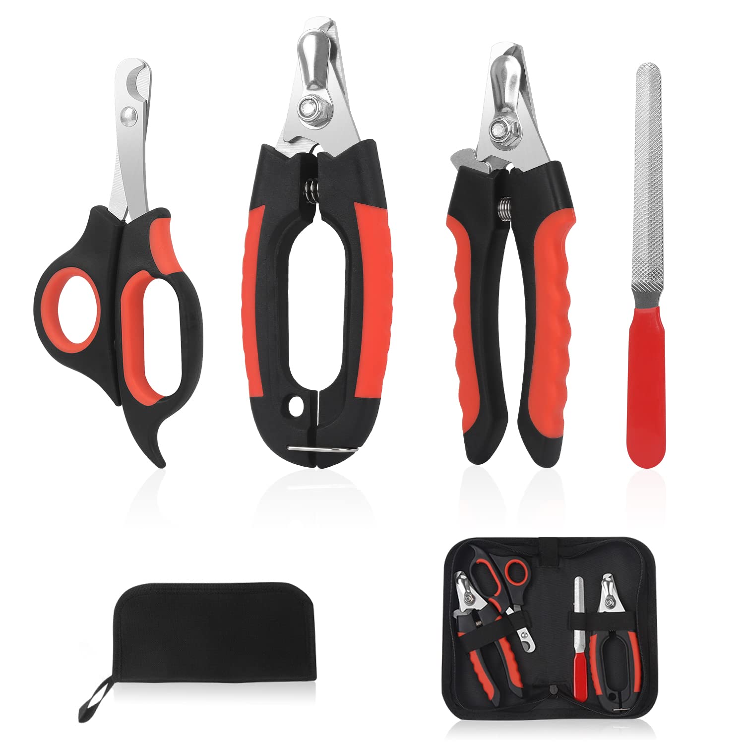Penzance Dog Nail Clippers Trimmer Set - Quick Safety Guard to Avoid Over-Cutting, Stainless Steel Razor Sharp Blades, Sturdy Non-Slip Handles, Storage Bag and Nail File, Professional Pet Grooming