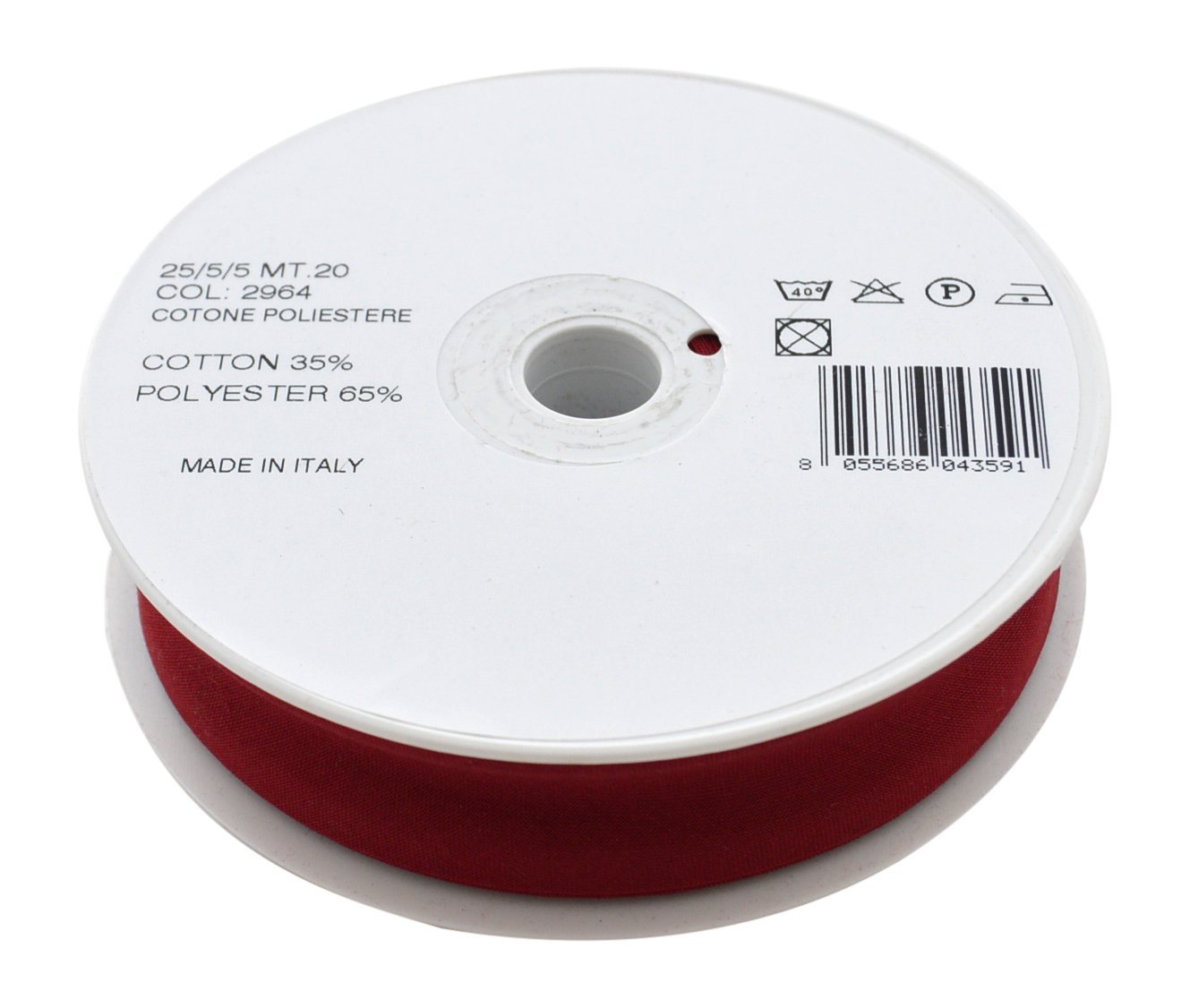 Trimz Polycotton Bias Binding Tape - 25mm x 20m Roll - 35% Cotton 65% Polyester Single Fold Bias Tape for Sewing and Quilting - Dark Red — image 1