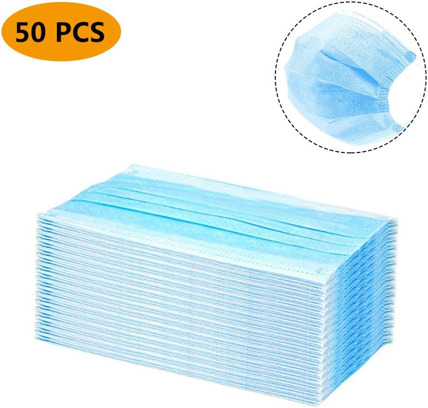Disposable Medical Face Mask - Thick 3Ply Masks with Comfortable Earloop, Breathable and Comfortable Great for Dust, Pollen Allergens Protection and Personal Health 50 pcs
