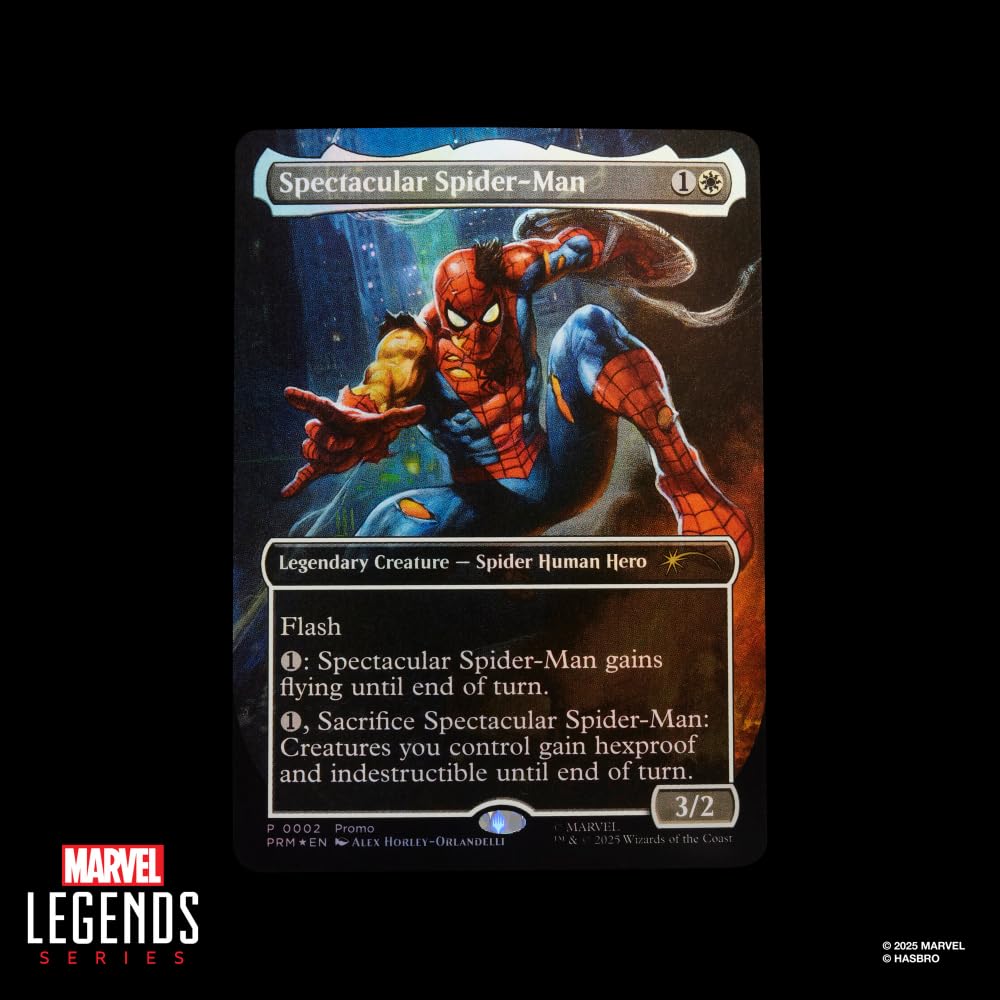 Spider-Man Marvel Legends Series Magic: The Gathering Battle-Damaged, 6-Inch Action Figure Toy & Exclusive Foil Collectible Card Game Trading Card