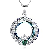 JBAERD Celtic Claddagh Necklace Sterling Silver Crystal Claddagh Pendant Irish Jewelry Gift for Women