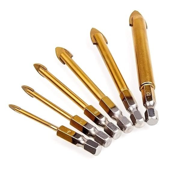 Porcelain Tile Drill Bit Set A+Selected 6 Pieces 1/4" Hex Shank Spear
