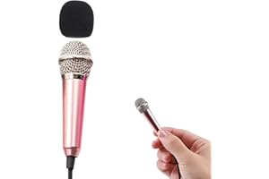 Horuhue Mini Karaoke Microphone with 3.5 mm Universal Cable, Portable Singing Mic for Android, iPhone, Laptop, PC (Rose Gold)