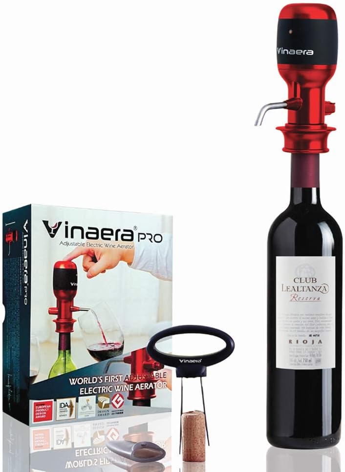 World's First Adjustable Electric Wine Aerator + AhSo cork puller & foil cutter | Vinaera - Red Wine Edition