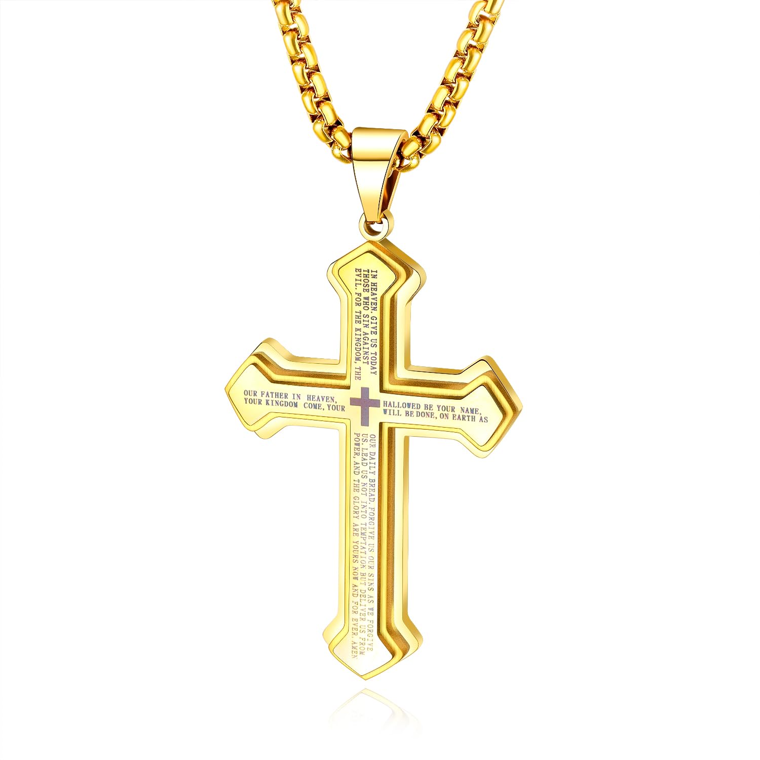 OLEVS Gold Men's Cross Pendant Necklace Large Stainless Steel Yellow Gold Cross Pendant Necklace for Men