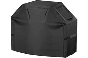 OWEEIO BBQ Grill Cover, Heavy Duty 600D Oxford, Waterproof Outdoor, Weather Resistant, Rip-Proof, Anti-UV with 2 Handles, 2 Air Vents, 2 Velcro Straps, 1 Drawstring, 1 Storage Bag (65" x 24" x 46")