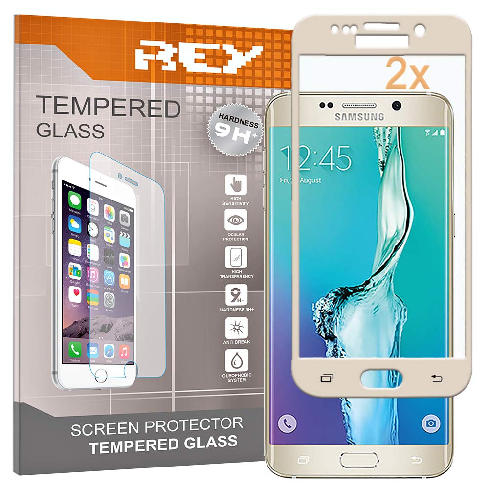 REY 3D Screen Protector for SAMSUNG GALAXY S6 EDGE, Gold, Polycarbonate Glass Film, Premium quality, Perfect protection for scratches, breaks, moisture, [Pack 2x]
