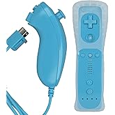 HZIME New Replacement Remote Control Compatible for Wii & Wii U, Built-in 2 in 1 Motion Plus with Silicon Case and Nunchuck (Blue Color)