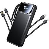 Power Bank, Portable Charger with Built in Cable 22.5W Fast Charging Battery Pack 10000mAh Slim 6 Outputs 3 Inputs LED Display Phone Charger for iPhone Samsung Pixel Moto iPad Travel Essential Gift