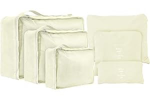 jealkip Travel Packing Cubes 6 Set, Lightweight Luggage Organizers, Essential Accessories for Clothes Shoes Electronics Cosmetics Toiletries(Off White)
