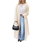 Tankaneo Womens Long Cardigan Sweater Oversized Open Front Coat with Belted | Slouchy Duster Cardigans, Long Sleeve Maxi Coats, Floor Length Coatigan, Cozy Outfits, Fall Winter Coat, 2026 Chunky Knit