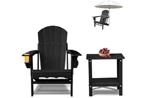 CLOUDEEP Folding Adirondack Chairs, Liftime HDPE Adirondack Chair with Side Table, All Weather Resistant Outdoor Patio Chairs,Fire Pit Chairs,Backyard Chairs,Deck Chairs