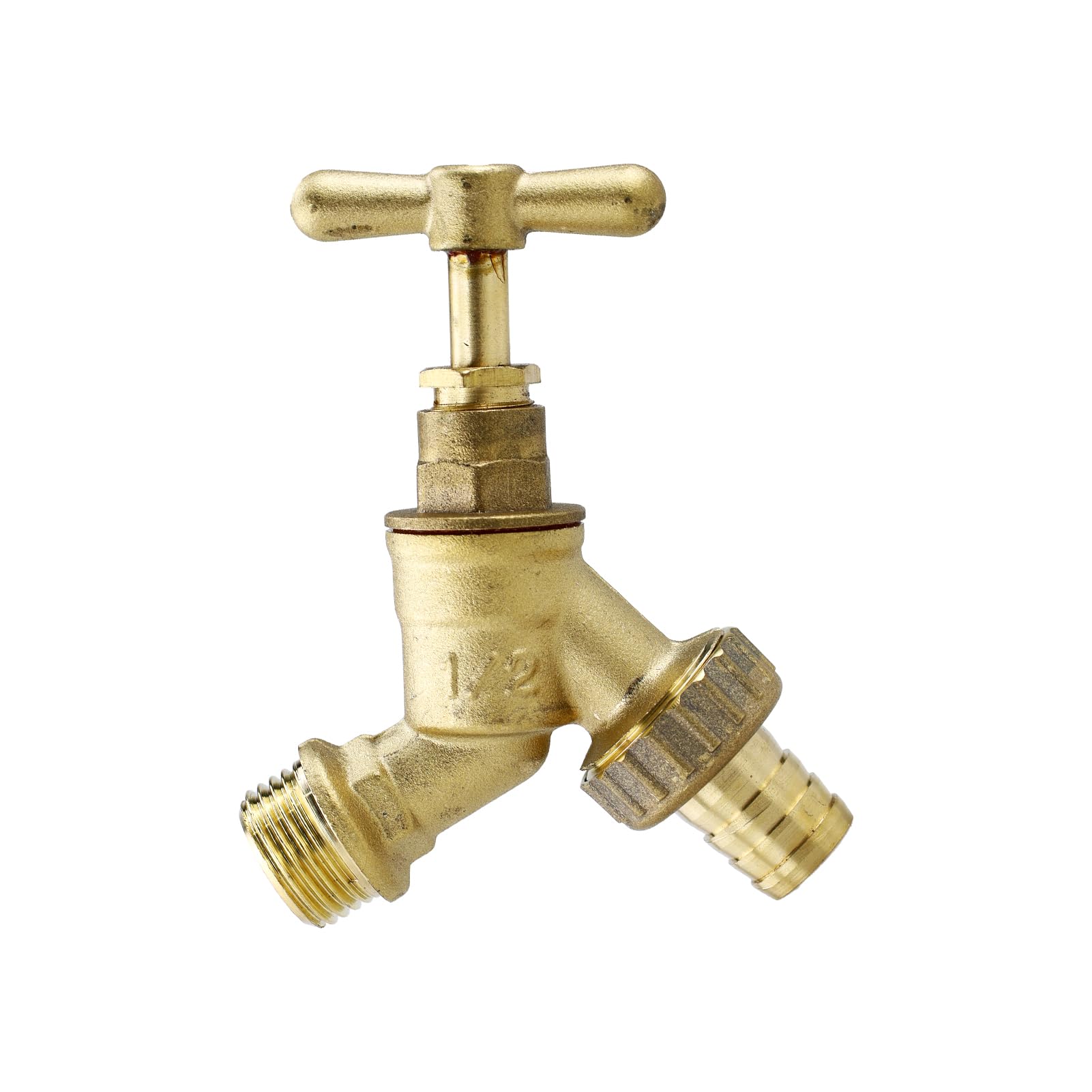 Outdoor Garden Tap Hose Union Bib Tap 1/2inch BSP with Compression Wallplate Elbow, Through The Wall 15mm Copper Tube (Single Bib Tap)