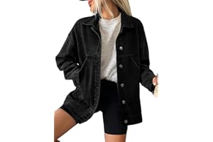 SHEWIN Womens Denim Jacket Casual Long Sleeve Drop Shoulder Button Front Jean Jacket Coat With Pockets