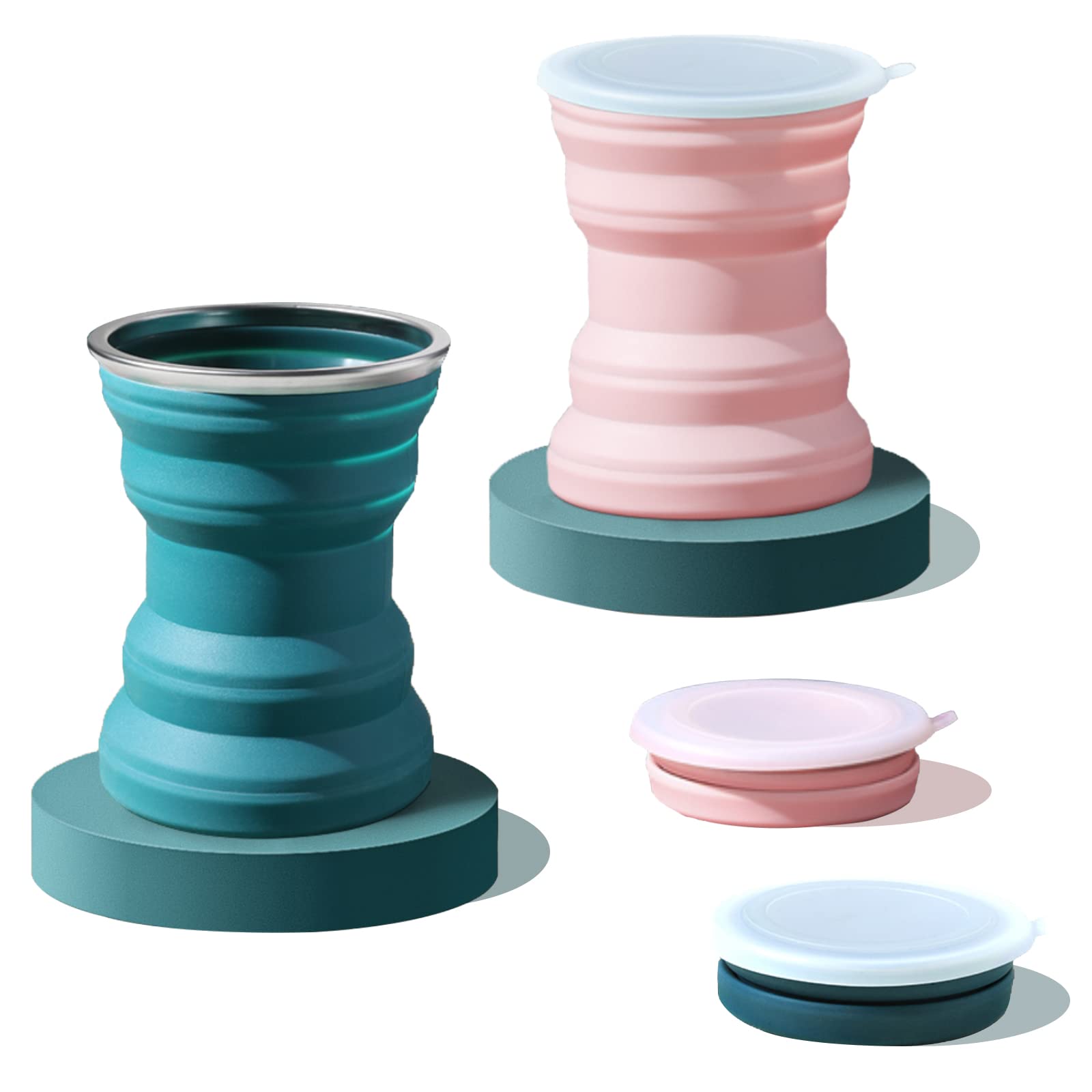 xocome Collapsible Silicone Cup,Silicone Collapsible Travel Cup Portable Coffee Mug with Lids, Larger Capacity 320ML Lightweight Travel Cup for Outdoor Camping Hiking, 2Packs