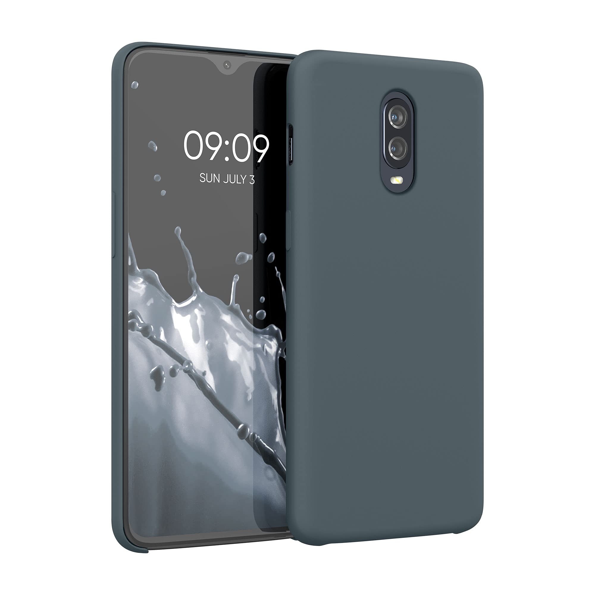 kwmobile Case for OnePlus 6T Case - Soft Cover - Shockproof Silicone - Wireless Charging Dark Slate