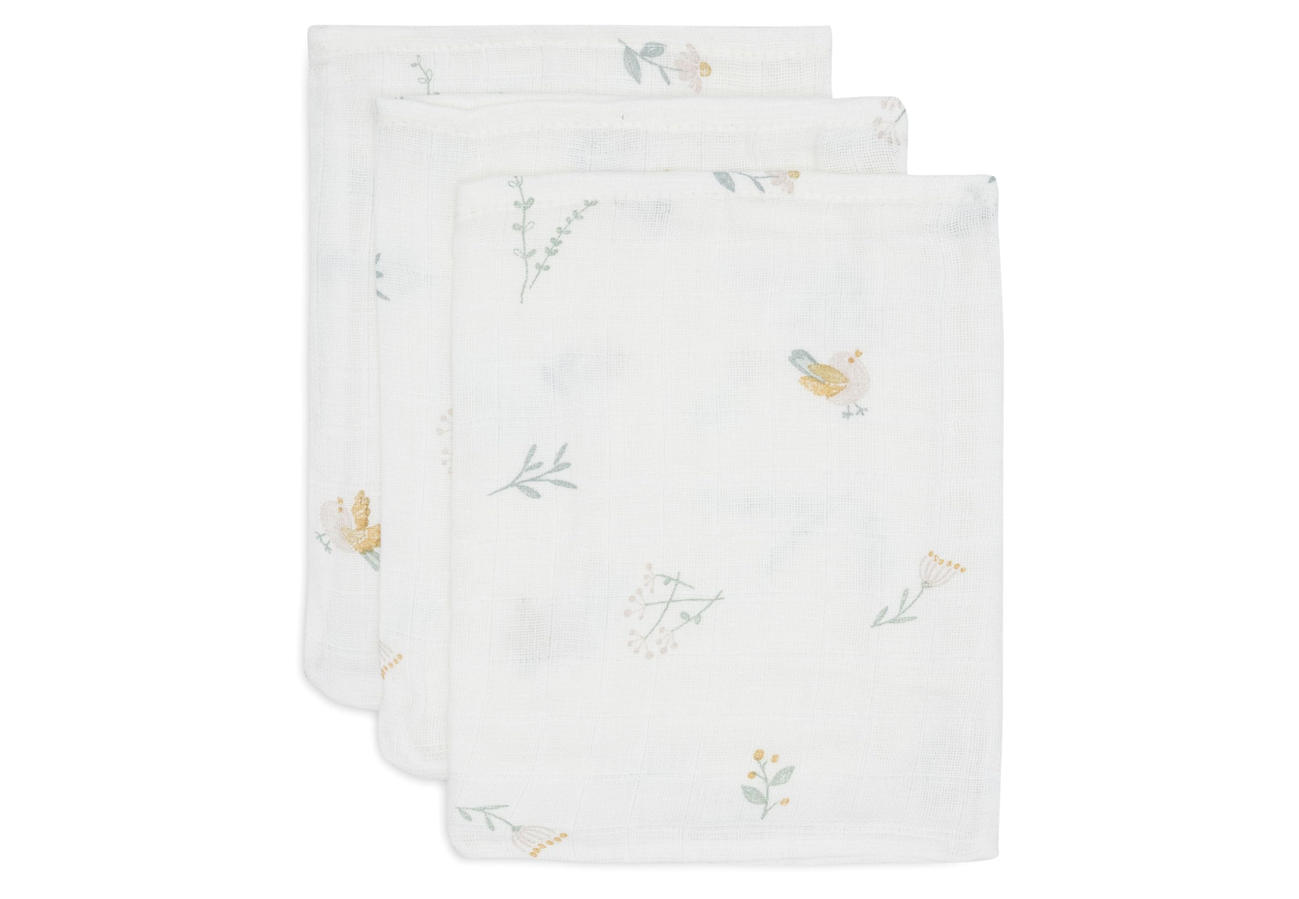 Jollein Baby Wash Cloth - Lovely Birds - Pack of 3-15 x 20 cm - 100% Cotton - Wash Mitt Baby - Oeko-Tex Certified