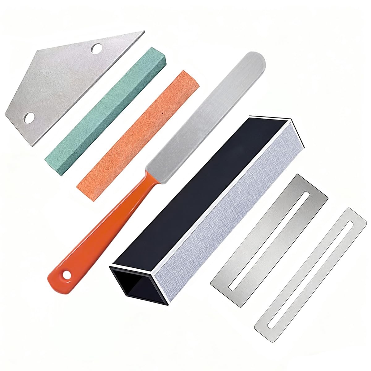 Guitar Luthier Tool Including Fret Leveling Beam Sanding Leveler Beam, Guitar Fret File, Stainless Steel Fret Rocker and Fingerboard Guards Protectors, Grinding Stones