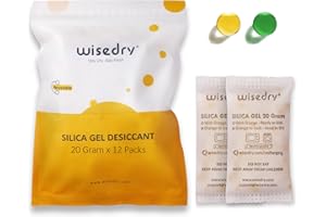 wisedry 20 Gram [12 Packs] Rechargeable Silica Gel Packets Fast Microwavable Desiccant Packs for Storage