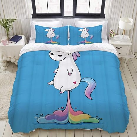 Amazon Nikivivi 布団カバーセット 面白いユニコーン虹のおならかわいい動物 敷布団カバー 布団カバー 優しい肌触り家庭用ベッド ダブル 190 X 210cm 寝具カバーセット オンライン通販