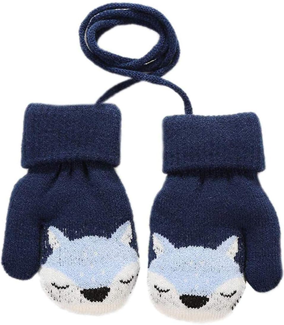 Baby Toddler Cute Fox Winter Warm Knitted Magic Mittens Gloves with Furry Lining Hanging On Neck Mittens for Girls Boys Age 1-3Years