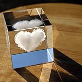 Crrezhai 3D Love Heart K9 Glass Cloud Paperweight Crystal Cube Figurines for Home Feng Shui Decoration Ornaments Gift Box for Mother's Day Valentine's Day