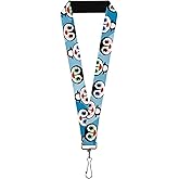 Buckle-Down Lanyard-1.0"-Cute Penguins Blue Bubbles