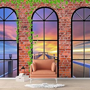 Wall Murals for Bedroom Vies from French Window Design Removable Wallpaper Peel and Stick Wall Stickers - 66x96 inches