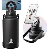 64oz Insulated Magnetic Water Bottle - Stainless Steel Vacuum Flask with MagSafe Compatible Phone Holder Keeps Drinks Cold for 24 Hours Water Jug for Gym and Outdoor Activities๏ผBalck)