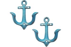 Vintage Rustic Cast Iron Nautical Anchor Design Wall Hooks Coat Hooks Rack 2Pack, Decorative Wall Mounted Antique Shabby Chic