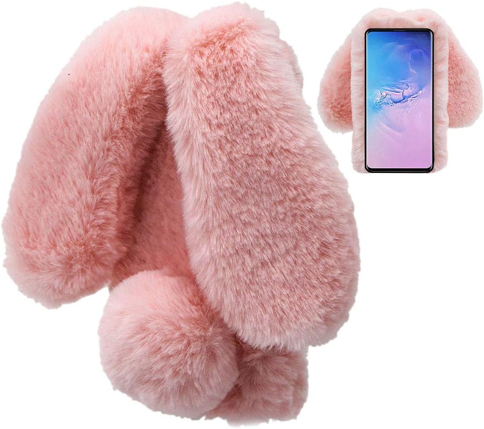 LCHDA Rabbit Case for Samsung Galaxy A20,Rabbit Fur Bunny Ear Case for
