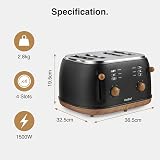 VonShef Fika Kettle & Toaster Set Nordic Black Wood 1.7L 4-Slice 3000W view 9
