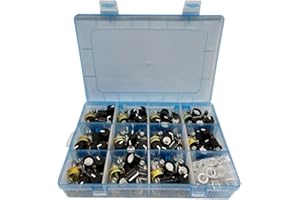 MOGAOPI 110Pcs Potentiometer Kit, Potentiometer Knobs, 11 Values 500 1K 2K 5K 10K 20K 50K 100K 250K 500K 1M Ohm Potentiometers Assortment Kit, 3 Pin Terminals Potentiometer with Cap Nuts and Washer