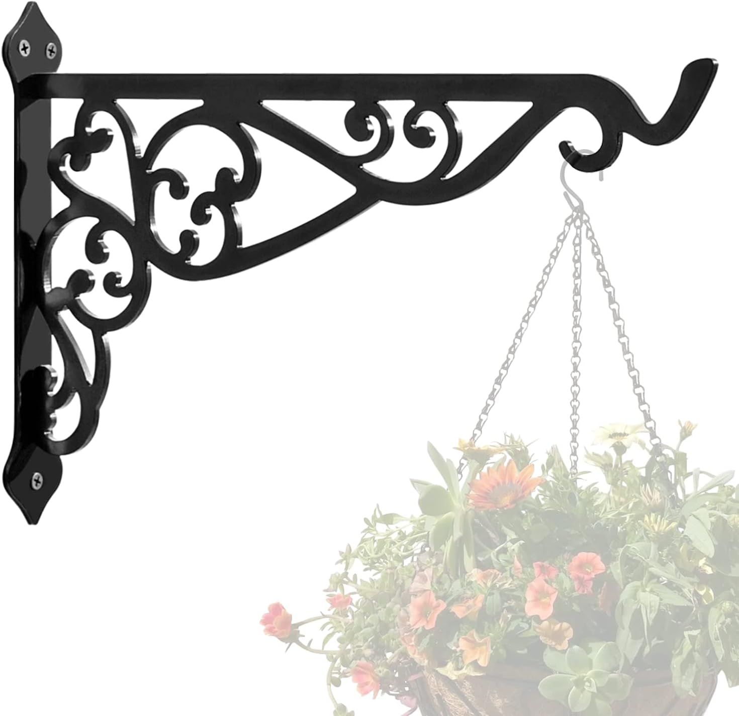 Outdoor Hanging Brackets - APBFH 14in Hanging Plant Bracket Outdoor Decorative Iron Plant Lantern Birdfeeder Wall Hanger Hook for Hanging Metal Sign Fruit Basket Bug Zapper Windchime, Black