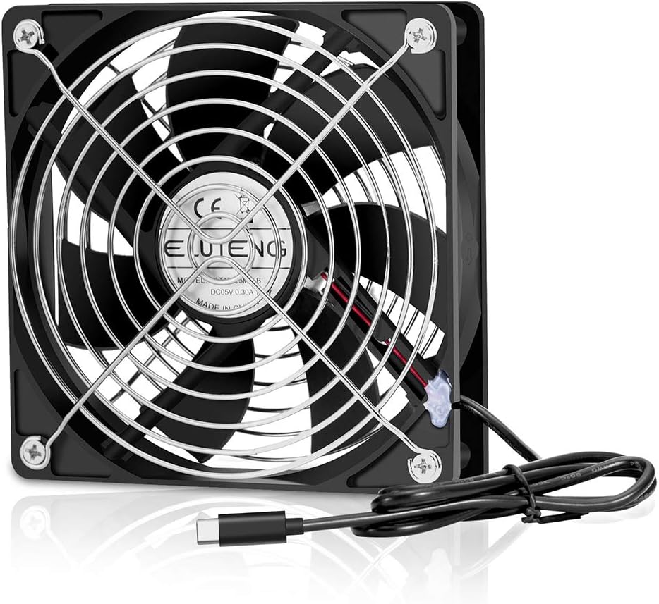 ELUTENG 120mm Fan with USB C Powered 5V USB Type C Ventilation Fan Quiet Mini USB Cooling Blower Compatible for Router/Laptop/TV Box/Receiver/Xbox/Projector / PS4