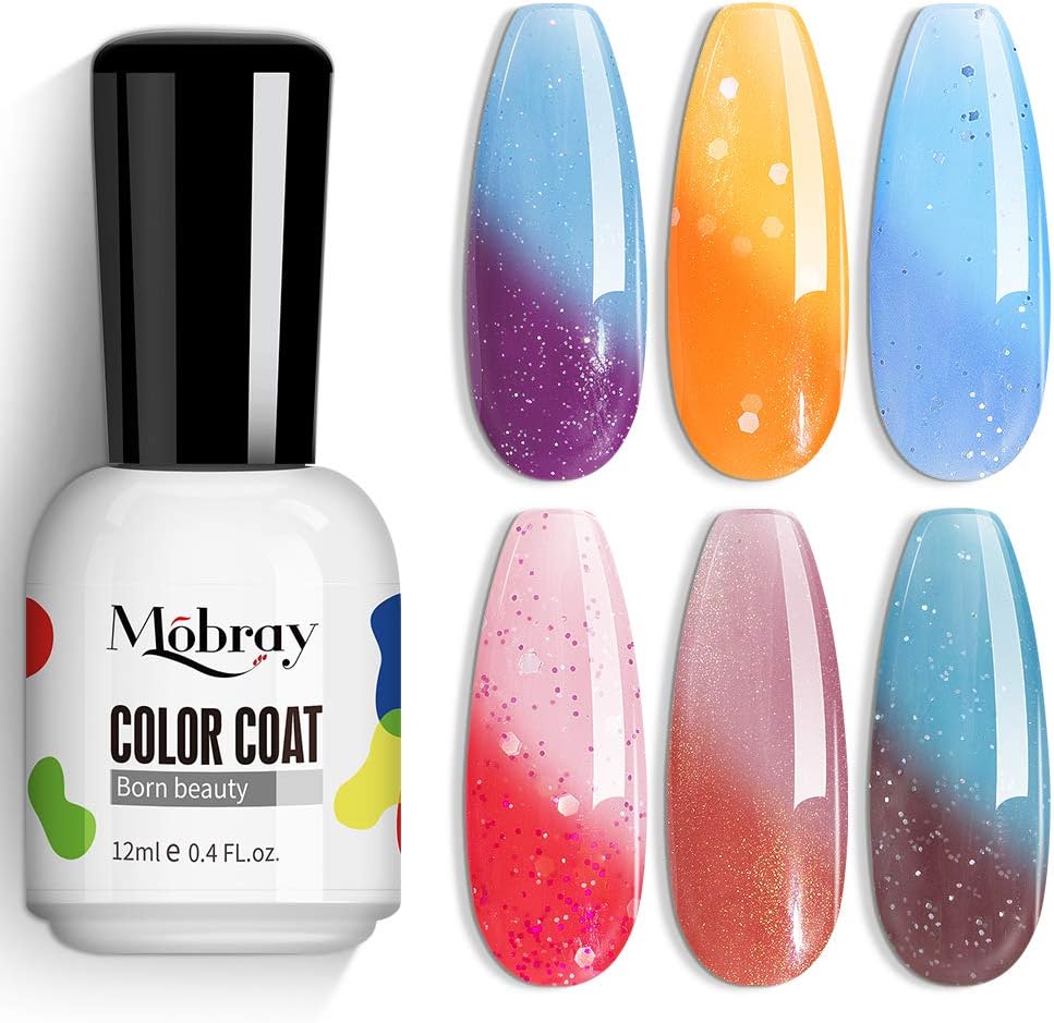 Mobray 6Pcs Gel Nail Polish Thermal Temperature Changing Gel Polish Chameleon Nail Polish Set Soak Off UV LED Manicure Kit 12ml