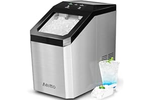 Aeitto Nugget Ice Maker Countertop, 55lbs/Day, Large Capacity Chewable Ice Maker, Rapid Ice Release in 5 Mins, Self-Cleaning with Stainless Steel Housing Ice Machine for Home Office and Party, Silver