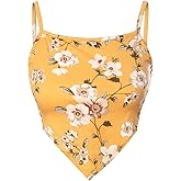 Design by Olivia Women's Stretchy Asymmetric Tie Knob Open Back Bandana/Flower Print Crop Top Shirt- Made in USA