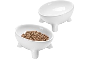 Kitwinney Raised Cat Bowls - Ceramic Elevated Cat Food Bowl Anti-Vomiting, Whisker Friendly Pet Food Plate, Elevated Cats Dish for Indoor Cats - Cute, Safe and Hygienic Pet Dishes Set(2 Pack)