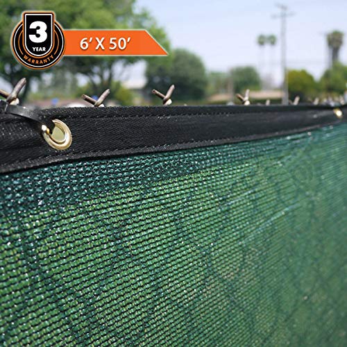 Clevr 6' x 50' Heavy Duty Green Privacy Screen Fence Commercial Grade w/Anti-Rust Grommets 140GSM 88% Blockage UV Resisting Windscreen Fabric Mesh Outdoor Backyard Shade Wall Garden | 3 Year Warranty